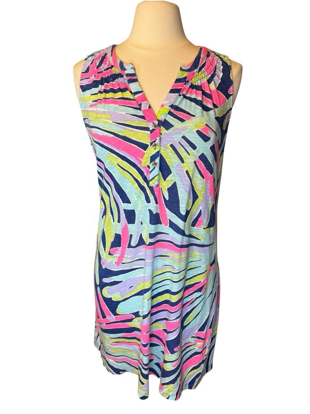 Lilly Pulitzer Essie Medium Cotton Gold Buttons Coastal Beachy Pool Dress
